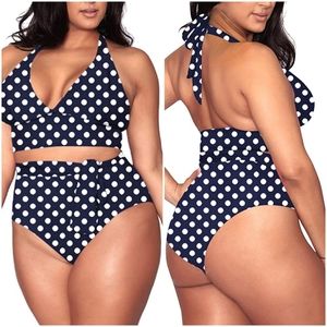 Polka Dot High Waisted Halter Bikini Set